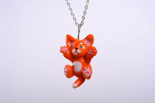 Pingente de argila do polímero Gato vermelho - MADEheart.com