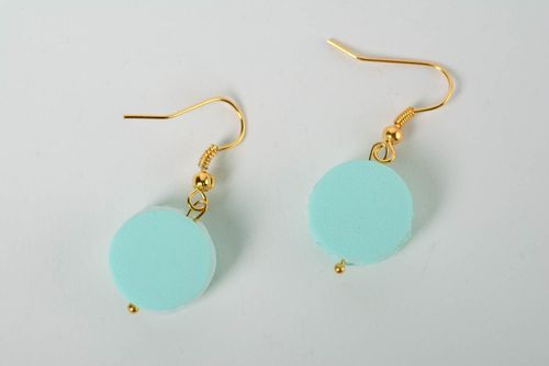 Handmade designer earrings with charms made of polymer clay blue macaroon - MADEheart.com
