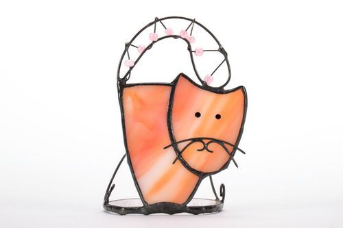 Stained glass candlestick Cat - MADEheart.com