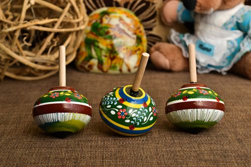 3 child toys humming tops handmade eco friendly beautiful colored wooden toys - MADEheart.com