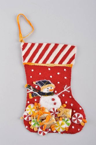 Новогодняя игрушка handmade новогодний носок игрушка на Рождество со снеговиком - MADEheart.com