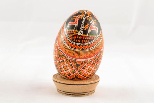 Oeuf de Pâques peint avec support en bois naturel fait main décoration ethnique - MADEheart.com