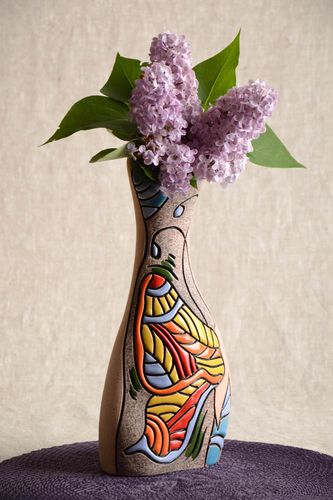 Jarrón decorativo de cerámica hecho a mano 1 l pintado original estiloso de casa - MADEheart.com
