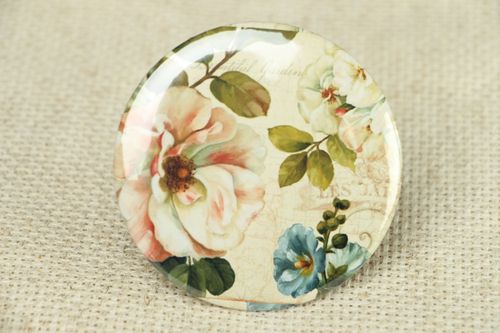 Miroir de poche fait main beau rond petit avec photo imprimée de Fleurs - MADEheart.com