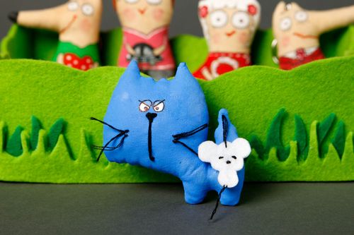 Broche textile Bijou fait main Accessoire femme chat bleu drôle en coton - MADEheart.com