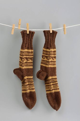 Handmade woolen warm socks knitted brown socks unusual winter socks gift - MADEheart.com