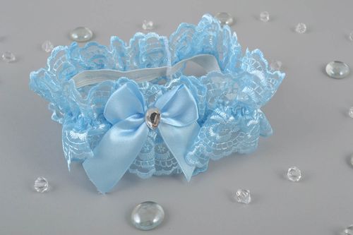 Banda gamba matrimonio fatta a mano nastro azzurro bello con merletto - MADEheart.com