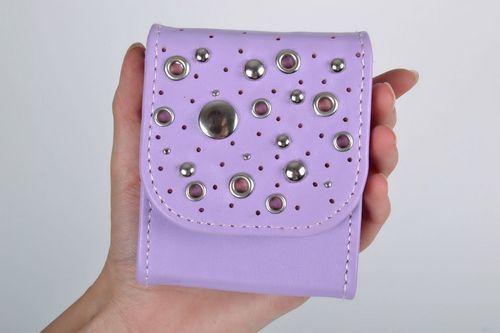 Porte-monnaie en cuir lilas fait main - MADEheart.com