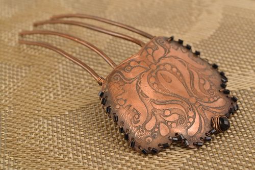 Beau peigne à cheveux en cuivre avec design original fait main cadeau pour femme - MADEheart.com