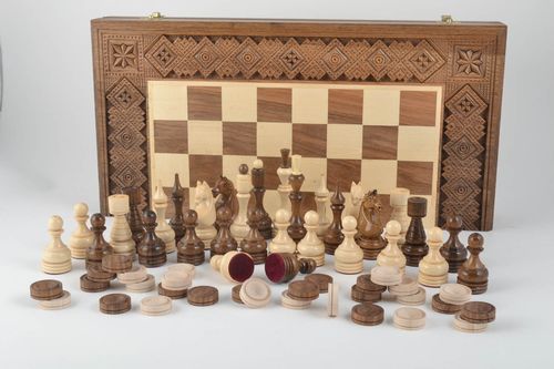 Unusual handmade wooden chessboard chess pieces board games birthday gift ideas - MADEheart.com