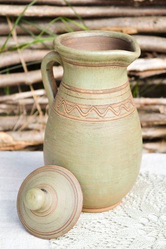 Handmade Keramik Krug gemustert Öko Geschirr Küchen Zubehör mit Deckel 1 L - MADEheart.com
