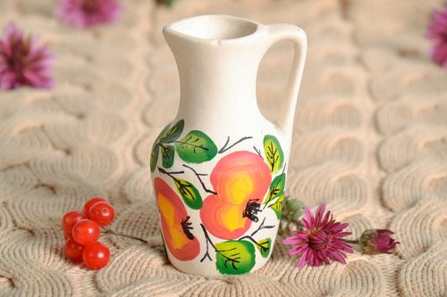 Handmade decorative clay pitcher with handle and handpainted pattern 0,2 lb - MADEheart.com
