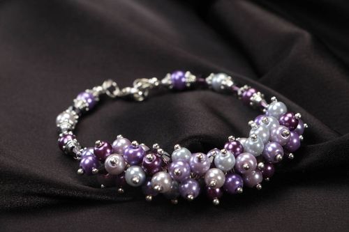 Bracelet fait main avec perles de céramique mauves accessoire original cadeau - MADEheart.com