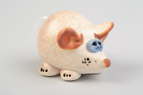 Handmade designer clay figurine of sad mouse painted with glaze - MADEheart.com