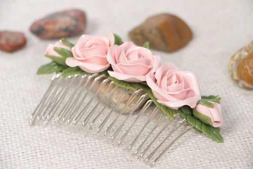 Peigne cheveux fleurs bijou cheveux fait main pâte polymère Accessoire femme - MADEheart.com
