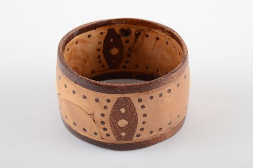 Massive broad wooden handmade wrist bracelet decorated with intarsia for women  - MADEheart.com