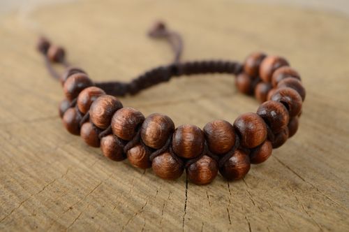 Unusual brown bracelet made of cord and beads - MADEheart.com