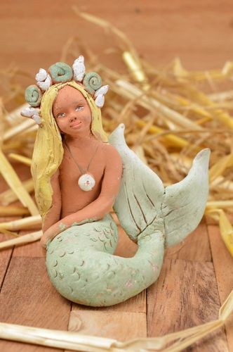 Ceramic designer figurine unique clay interior little mermaid statuette - MADEheart.com
