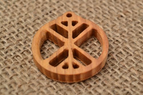 Handmade round pendant made of ash tree with symbol Life tree - MADEheart.com