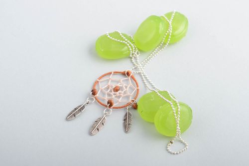 Handmade designer pendant dreamctacher next to skin amulet on chain with charms - MADEheart.com