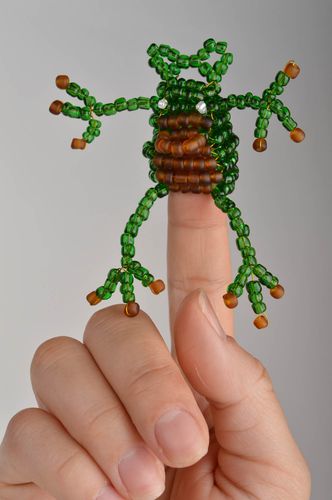 Beautiful handmade designer small woven beaded finger puppet toy frog for kids - MADEheart.com