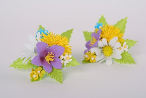 Set of handmade womens foamiran fabric hair ties with flowers 2 pieces - MADEheart.com