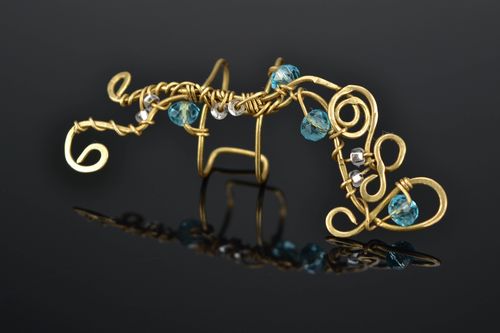 Wire wrap ear cuff with blue crystals - MADEheart.com