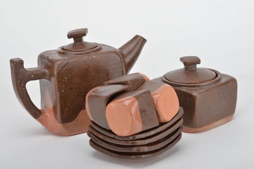 Dark brown coffee set of Kettle, sugar jar and 4 coffee cups with saucers 5,91 lb - MADEheart.com