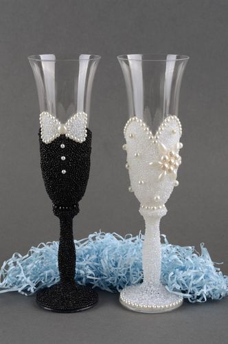 Verres à champagne fait main Vaisselle en verre Cadeau mariage 2 pcs originaux - MADEheart.com