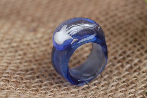 Anel de vidro azul feito à mão Gota do mar - MADEheart.com