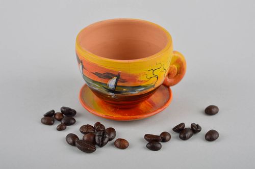 Кофейная чашка с блюдцем ручной работы набор посуды с росписью кофейная посуда - MADEheart.com