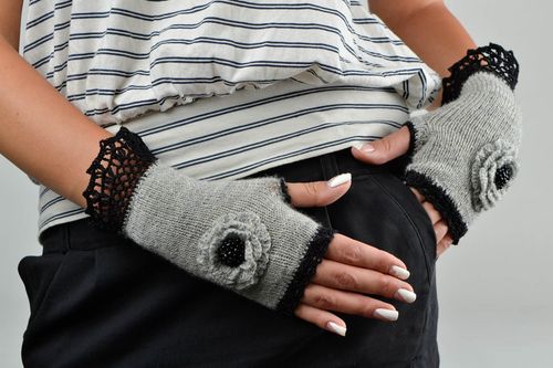 Mitaines tricot faites main Gants mitaines crochet laine Accessoire femme - MADEheart.com