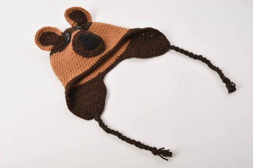 Bonnet tricot Chapeau fait main Vêtement enfant cadeau pour enfant Ours brun - MADEheart.com
