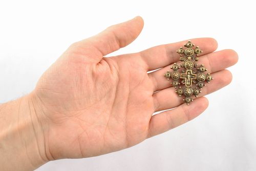 Amuleto zgard fatto a mano a forma di croce di bronza accessorio originale  - MADEheart.com