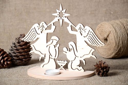 Holz Kerzenhalter handmade Holz Rohling Figur zum Bemalen frohe Weihnachten - MADEheart.com