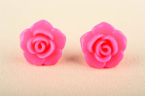 Handmade pink girlish earrings elegant plastic earrings designer accessory - MADEheart.com