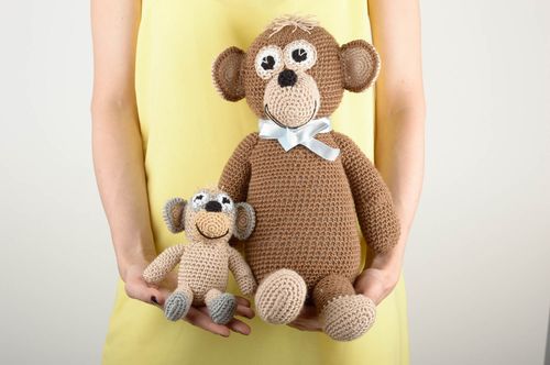 Stofftier Affen handmade Stoff Tiere Designer Geschenk 2 Stück für Kleinkinder - MADEheart.com