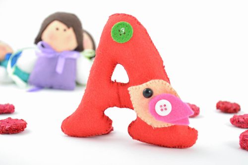 Small handmade decorative red soft toy letter for kids and home A - MADEheart.com