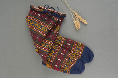Handgestrickte Socken warme Socken Baumwolle Socken Socken bunt für Frauen grell - MADEheart.com