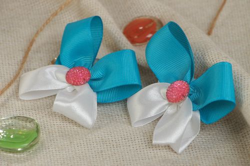 Set of handmade hairpins made of satin ribbons bows 2 pieces hair accessories - MADEheart.com