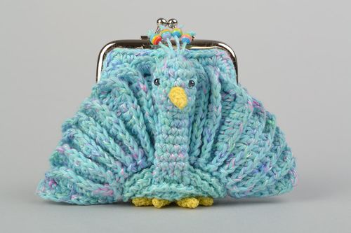 Handmade crocheted blue wallet Firebird soft for children - MADEheart.com