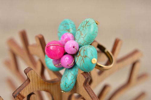 Кольцо ручной работы кольцо с бирюзой агатом и нефритом украшение с камнями - MADEheart.com