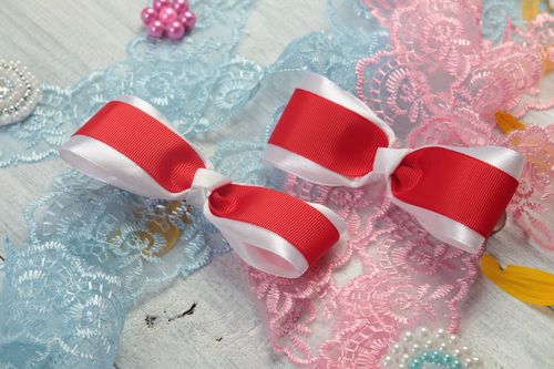 Set of 2 bow hair clips handmade hair accessories ribbon hair clips kids gifts - MADEheart.com