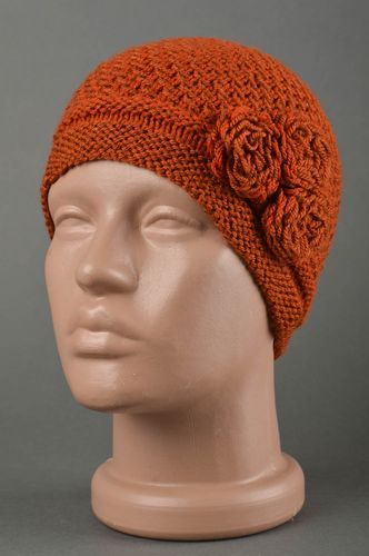 Bonnet chaud fait main Chapeau tricot au crochet chaud orange Vêtement enfant - MADEheart.com