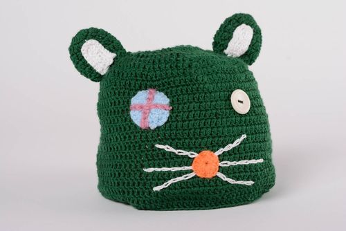 Künstlerische lustige dunkelgrüne handgestrickte Mütze Katze - MADEheart.com