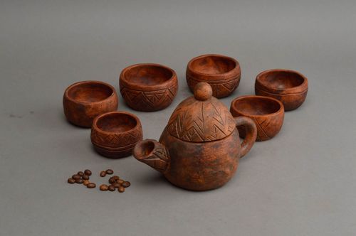 Керамический набор посуды 6 пиал для чая и заварочный чайник ручной работы - MADEheart.com