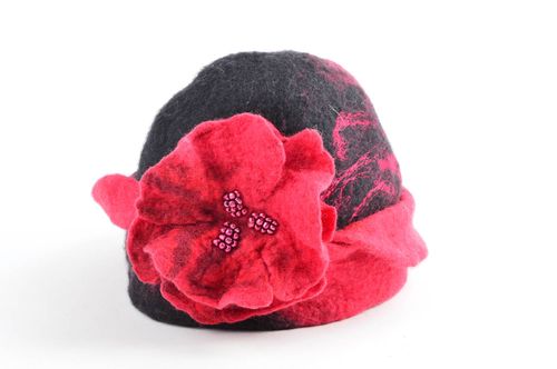 Handmade designer woolen cap unusual winter headwear beautiful red hat - MADEheart.com