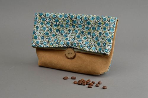 Handmade toiletry bag cosmetic case travel accessories for women beige suede bag - MADEheart.com