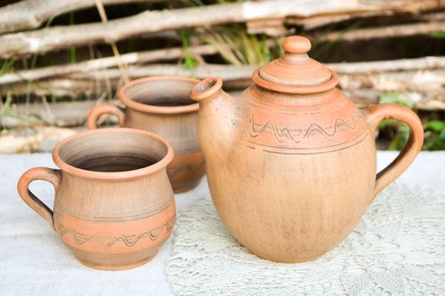 Beautiful handmade ceramic teapot 1 l handmade 2 clay cups 200 ml gift ideas - MADEheart.com