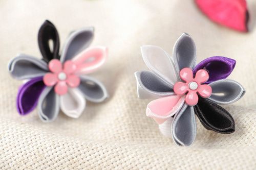 Handmade set of scrunchies 2 pieces made using kanzashi technique for women - MADEheart.com